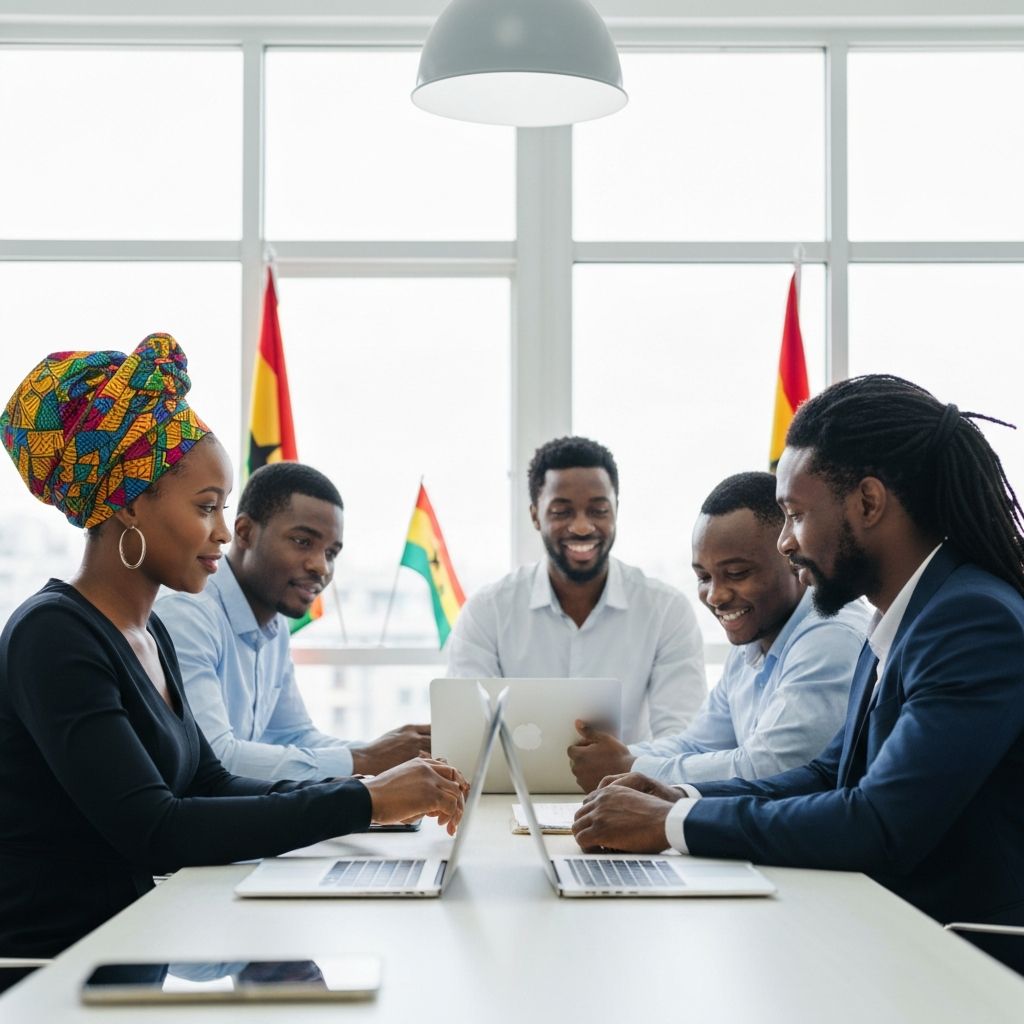 Professional team collaborating at a modern office